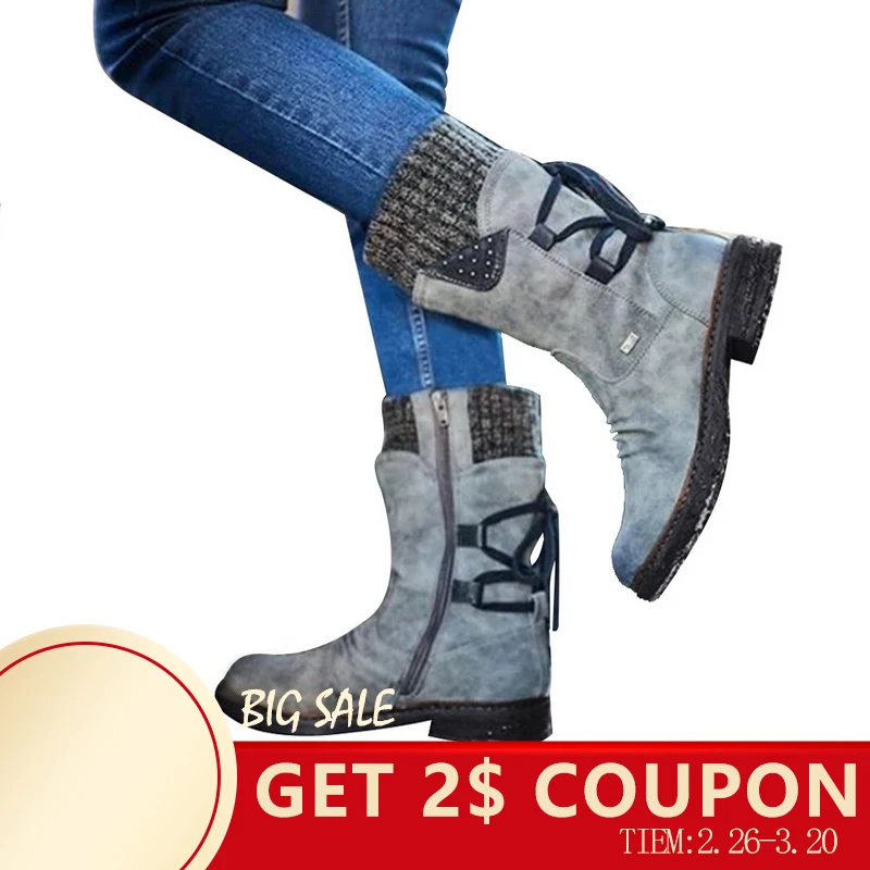 Женские ботинки до середины икры зимние теплые женские дизайнерские со