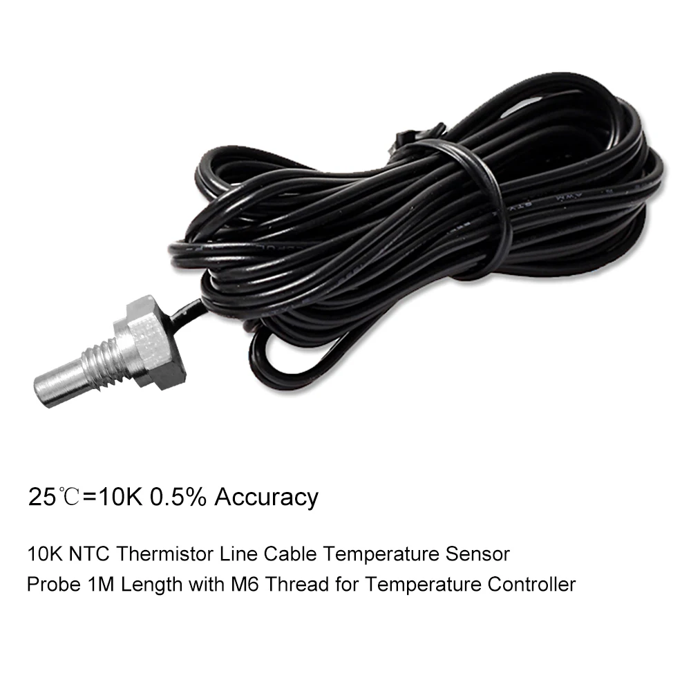 

10K NTC Thermistor Line Cable Temperature Sensor Probe 1M Length with M6 Thread for Temperature Controller Probe