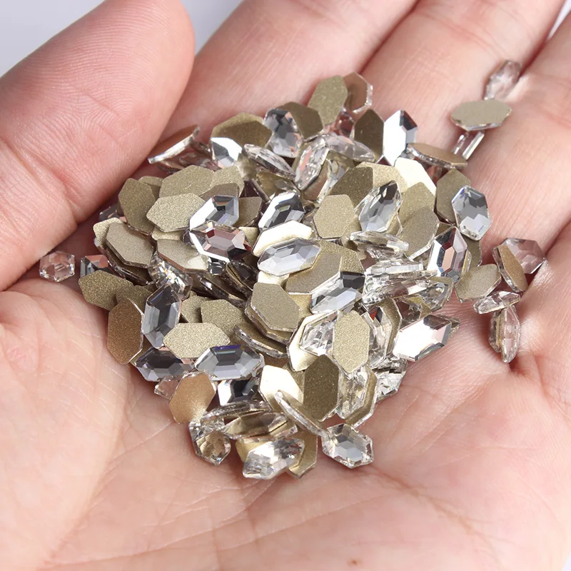Длинные шестигранные Стразы для ногтей кристаллы с плоской задней стороной