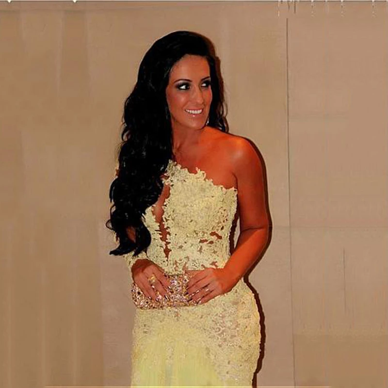 Элегантные шифоновые вечерние платья на одно плечо с кружевной аппликацией 2020