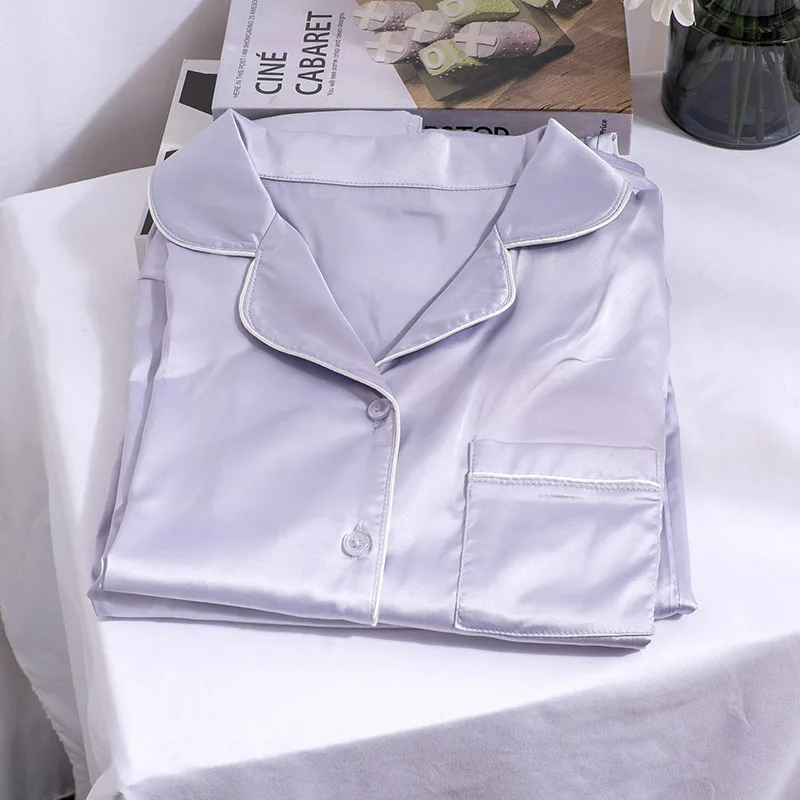 

Fashion Spring New Satin Pajama Sets Women 2021 Japanese Style House Wear Sets For Woman Loose 2 Piece Set