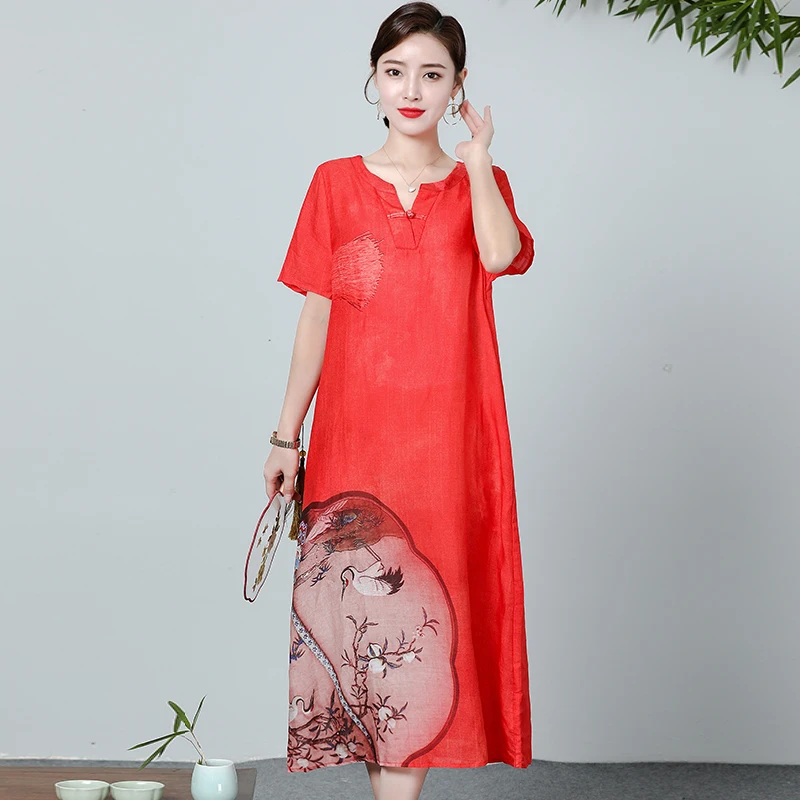 Новинка лета 2020 платье в китайском стиле для женщин с длинным рукавом женское