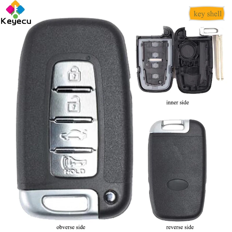 KEYECU Замена Uncut умный удаленный Корпус ключа с 4 кнопками FOB для Hyundai Equus Genesis Veloster