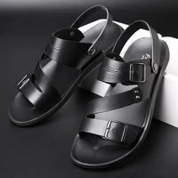 mens sandals two layer leather casual fashion beach shoes thick soled sandals mens dual use sandals and slippers