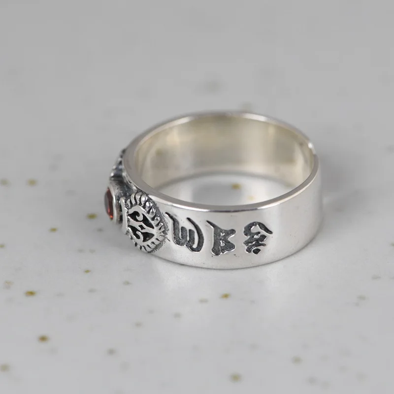 Винтажное кольцо с крестом FNJ искусственное серебряное красным цирконием