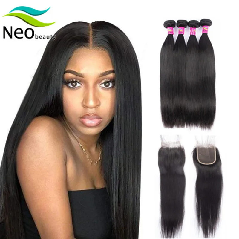 

Neobeauty прямые человеческие волосы, пучки с застежкой, бразильские волосы, волнистые пряди с застежкой, предварительно выщипанные 4x 4, наращив...