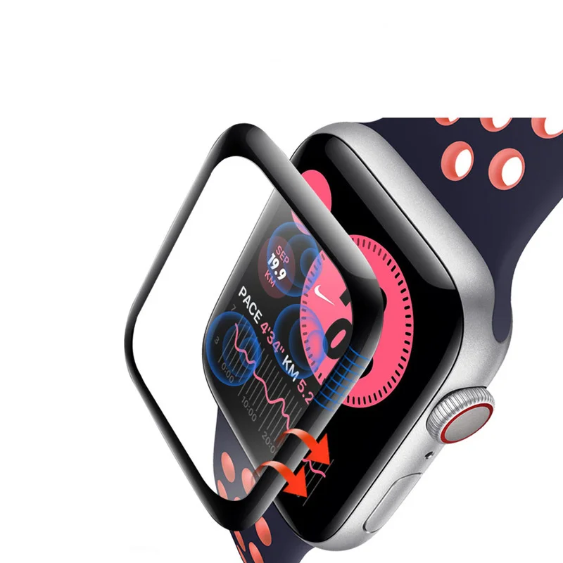 

Закаленное 3d-стекло с изогнутыми краями для Apple Watch 3 2 1 38 мм 42 мм, Защитная пленка для экрана iWatch 4/5/6/SE 40 мм 44 мм, аксессуары