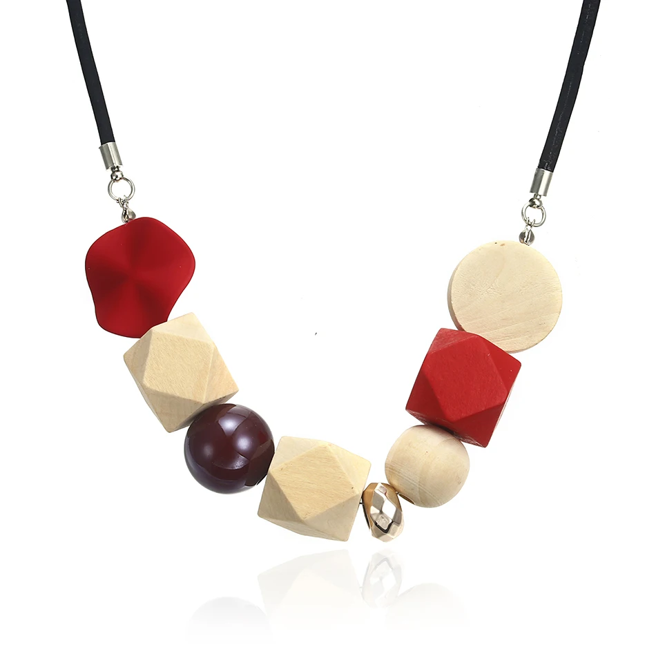 Женские Бусы из дерева ожерелье для женщин геометрические деревянные бусы и