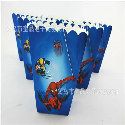 Popcorn Box-6pcs "Человек-паук" 1st День рождения поставки праздничные украшения: воздушные шары пользу с принтом Человека-паука скатерть детский душ Декор посуда для маленьких мальчиков - Цвет: Popcorn Box-6pcs