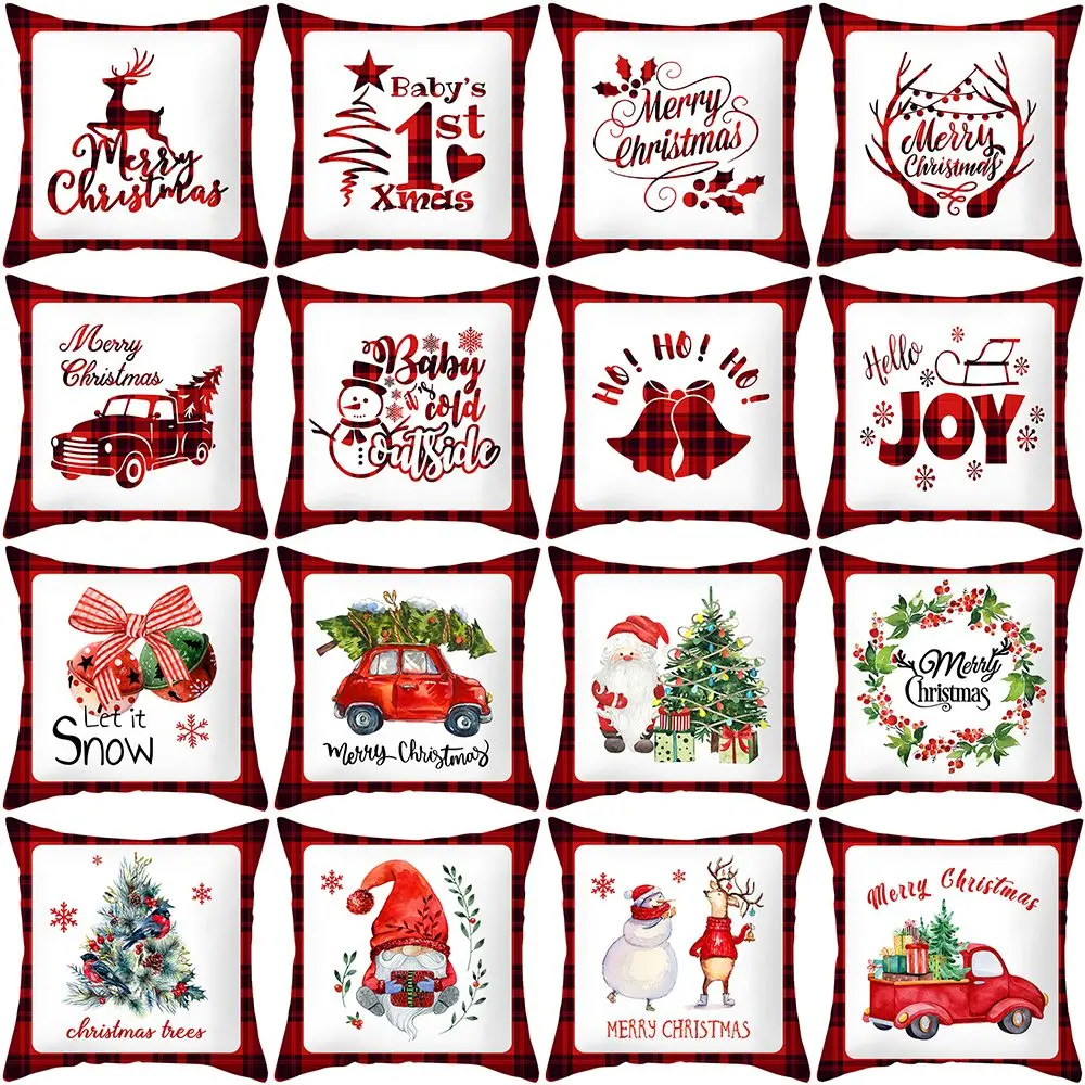 

45x45cm Merry Christmas Decorative Pillowcases Polyester Christmas Cartoon Santa Claus Elk Throw Pillow Case Cover Pillowcase