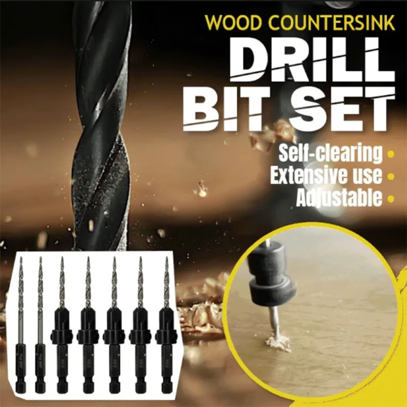 

Wood Countersink Drill Bit Set Hole Cutter Screw Hole Drill Counter Sinker Drill Bit Set for Woodworking Carpentry TH