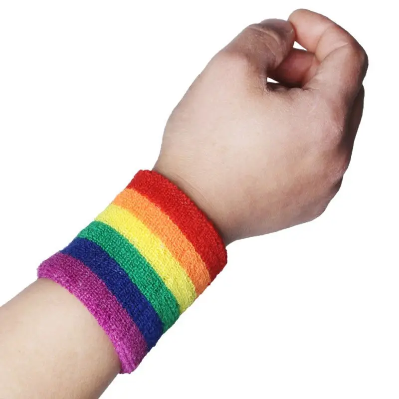 Унисекс спортивные тренировки радужные полосатые повязки на голову полотенце