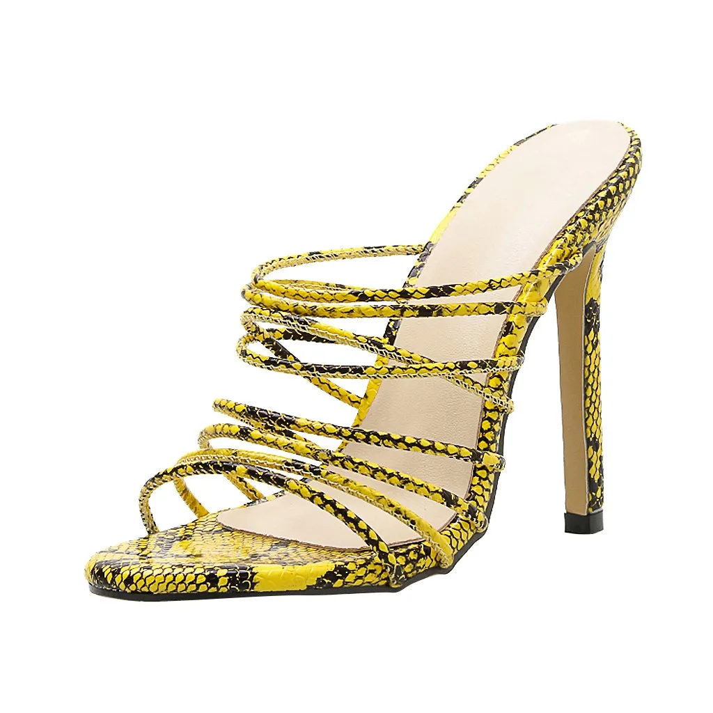 

Sexy high heel slippers 2020 summer new pointed snake print with high heels flip flops sandals Female sandals Sandalias feminina