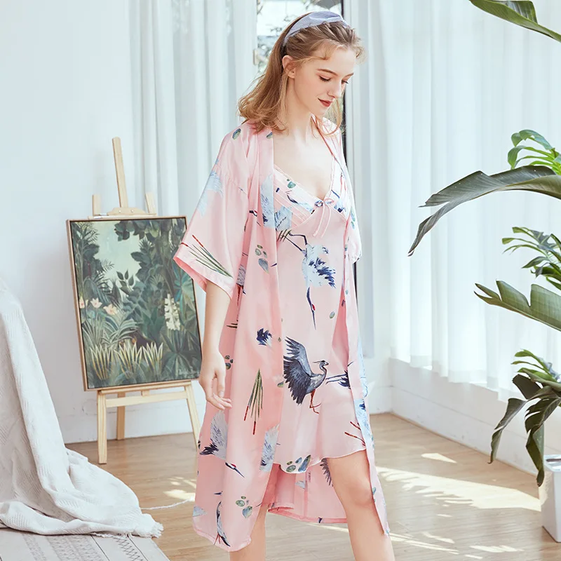 Шелковая женская пижама с длинными подтяжками костюмы для домашнего