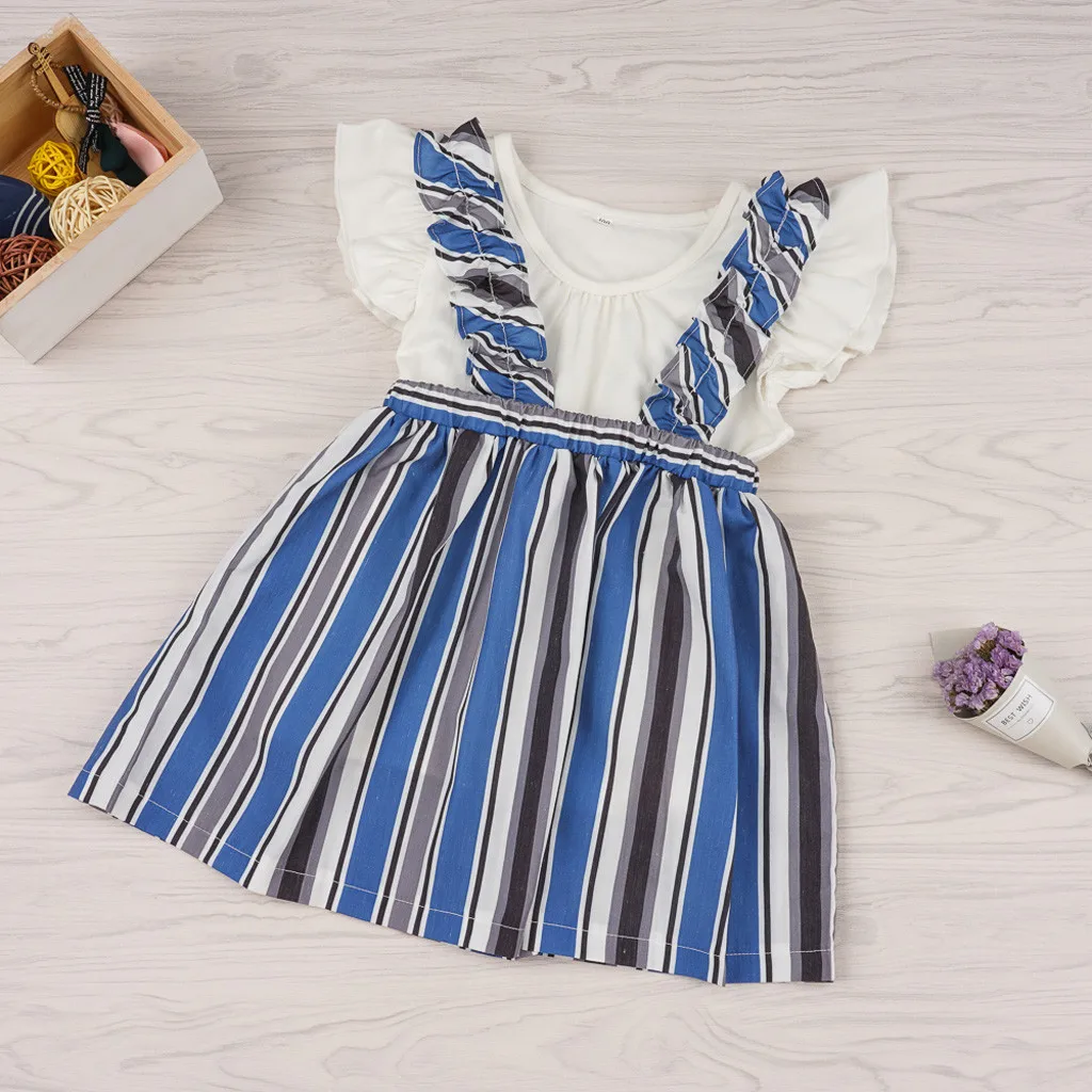 Toddler Kids Baby Girls Sleeveless Solid T-shirts + Stripe Overalls Dress Outfit Children's suit High Quality | Детская одежда и
