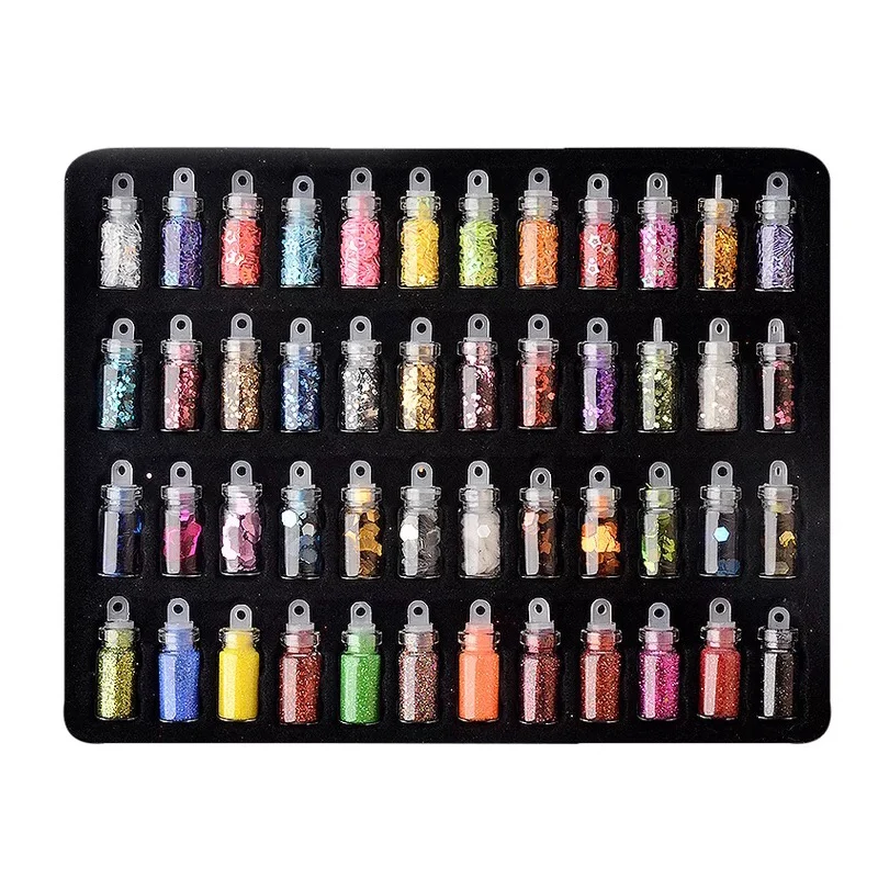 48 бутылок Блестки для украшения ногтей Порошковые бусины наклейки с блестками