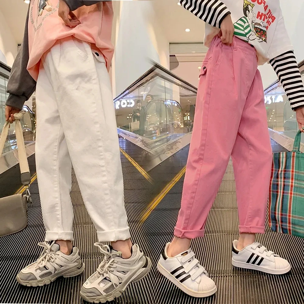 

Casual Cotton Pants For Girls Comfort Loose Cargo Pants Fashion Kids Elastic Waist Trousers Spring Autumn Children Sweatpants 12