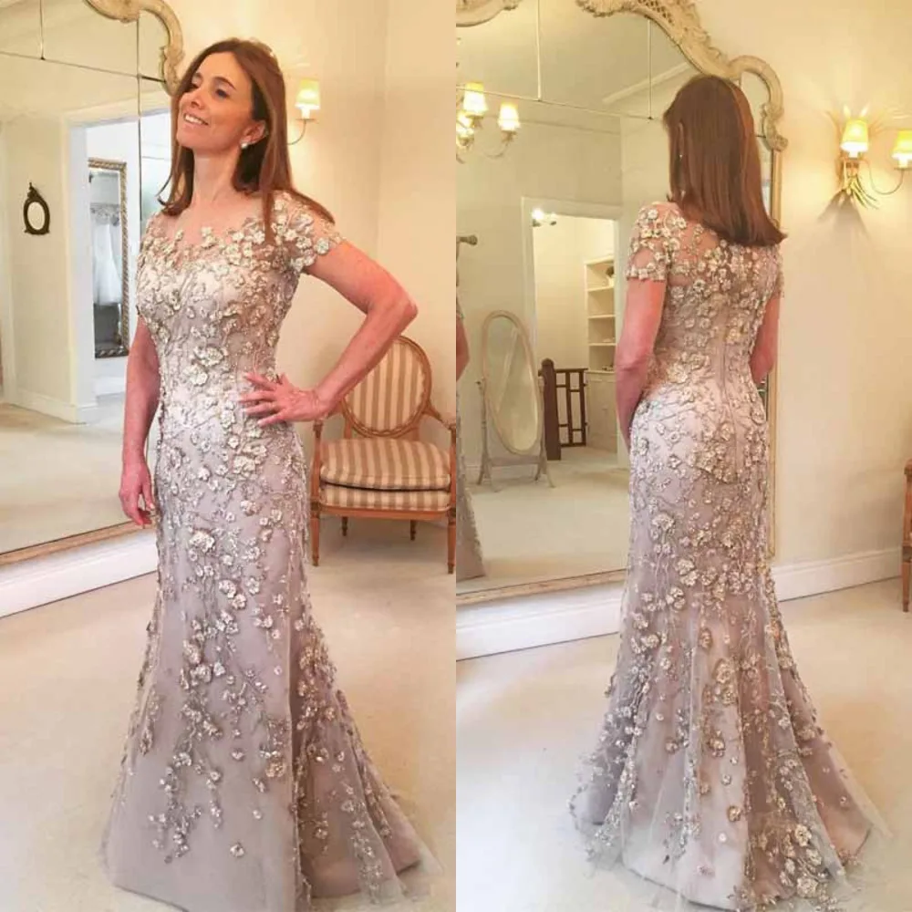 

Размера плюс для матери платье-Русалка для невесты с рукавом-крылышком с декором из цветов и жемчужин Длинные невесты для мамы, одежда для с...