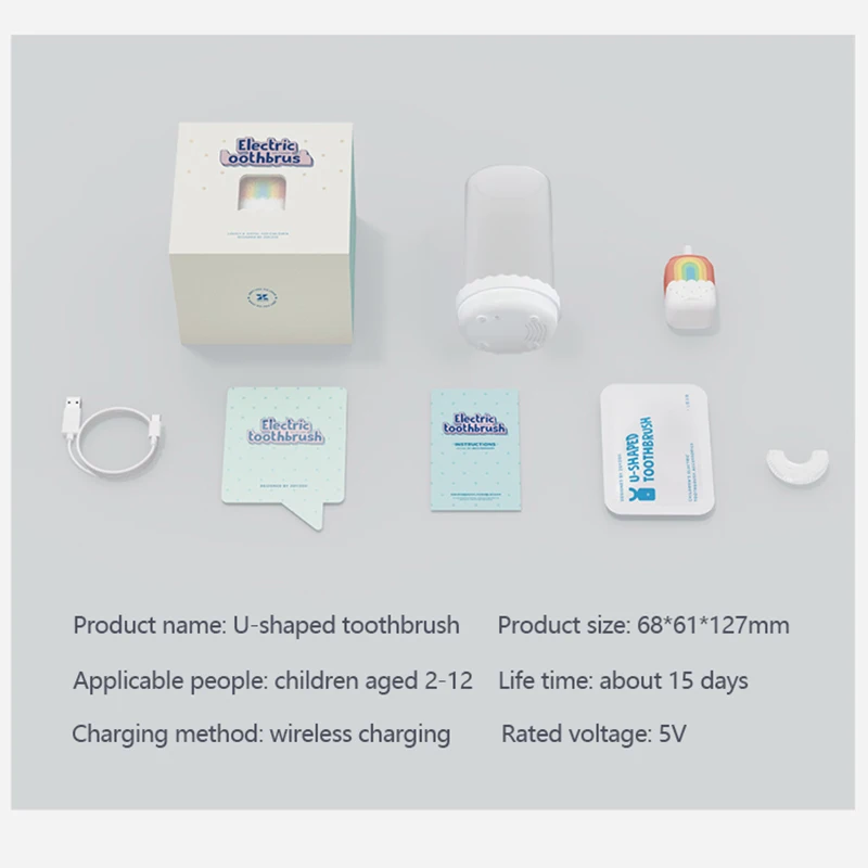 

360 child Degrees Intelligent Automatic xao mi Sonic Electronic Toothbrush Base charging U Shape with 3 Modes Timer Blue Light