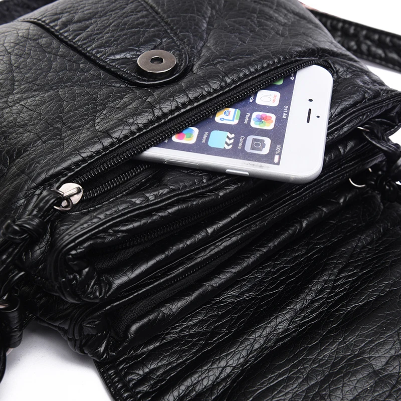 

Black Red Gray Khaki Small Women Messenger Bag Soft Washed PU Leather Crossbody Bag Female Handbag Purses Chain