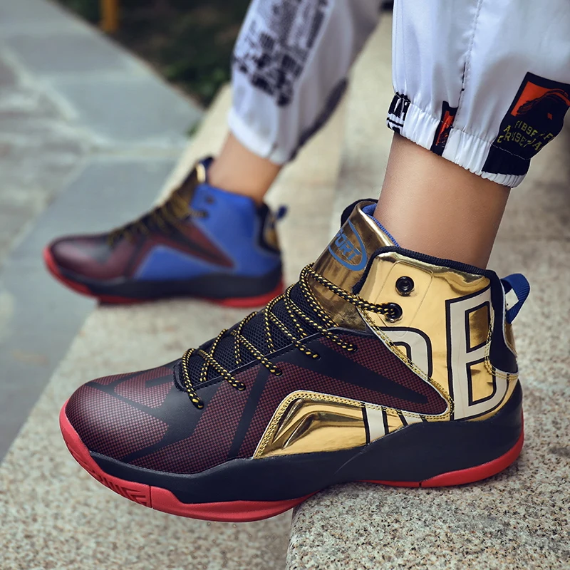 Новое поступление дешевые баскетбольные кроссовки для мужчин золотые синие
