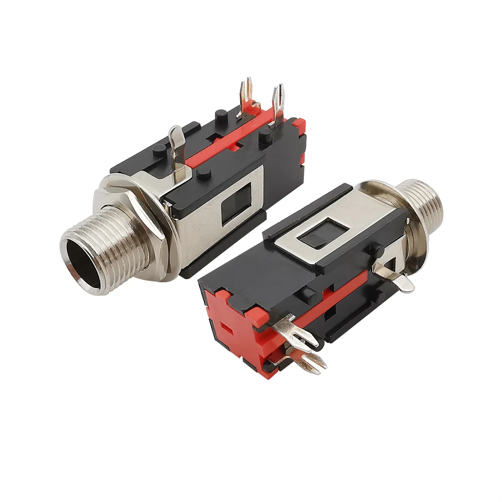 1/2/5Pcs Thread Lock 6.35mm Headphone Socket Phone Audio Mono/Stereo Female Jack Connector 6.35 1/4 inch Panel Mount Adapter - купить по