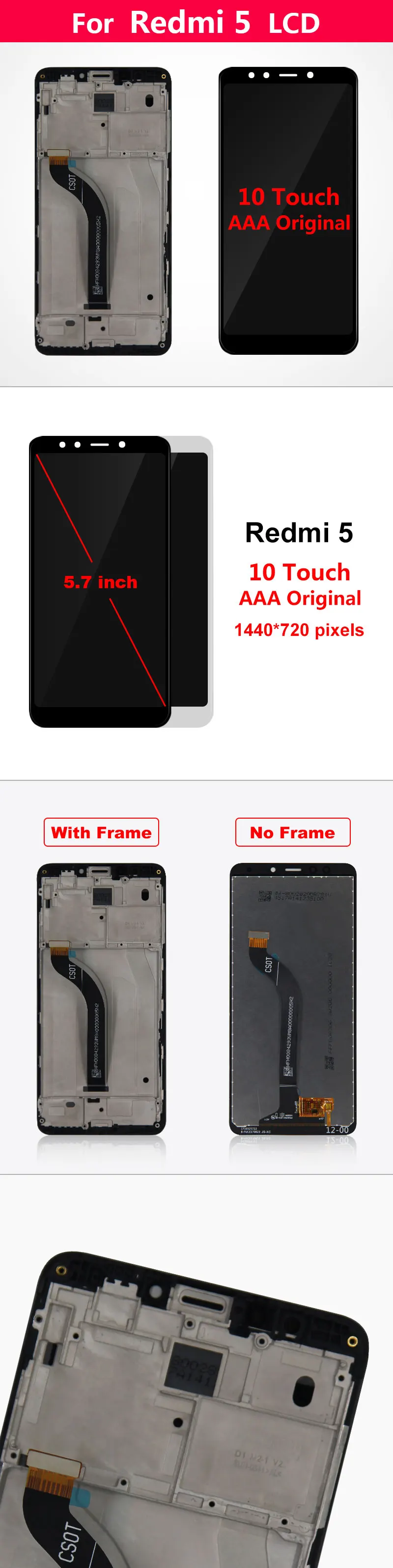 5," ЖК-дисплей для Xiaomi Redmi 5 lcd MDG1 MDTI MDI1 дисплей кодирующий преобразователь сенсорного экрана в сборе с рамкой для Redmi 5 дисплей