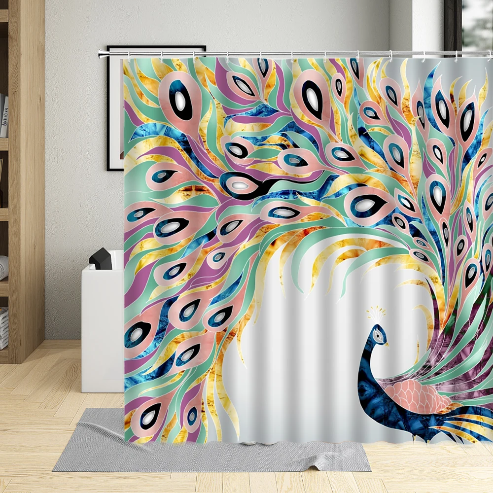 

Красивая красочная занавеска для душа с изображением животных, занавеска для ванной комнаты, домашняя Водонепроницаемая с крючком, Полиэст...
