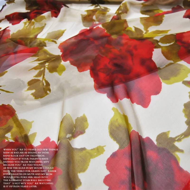 

Silk Chiffon Fabric Dress Large Wide Light Color Big Red Real 100% clothing Cloth DIY Sewing Tissue