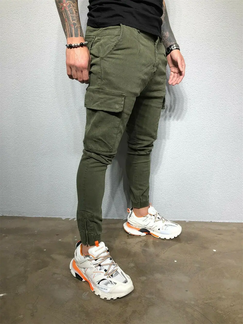 Мужские облегающие брюки карандаш повседневные однотонные зауженные с большими