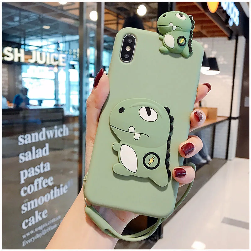 Мягкий чехол для телефона из ТПУ с динозавром и ремешком Samsung S6 S7 Edge S8 S9 S10 S20 Plus Ultrar