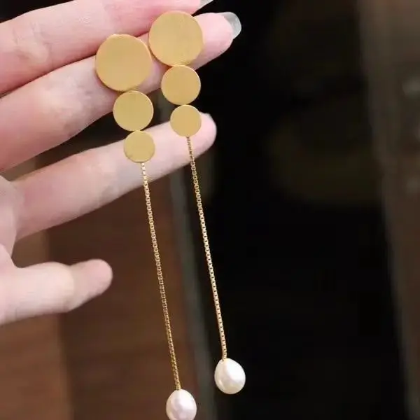 

S925 Sterling Silver Stud Earrings Long Tassel Natural Pearl Earrings Super Fairy Popular Earrings Women Temperament Wild Ear Ri