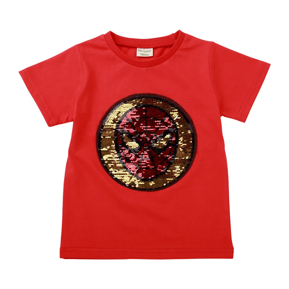 Футболка для мальчиков с рисунком Капитана Америки Одежда детей Топы блестками