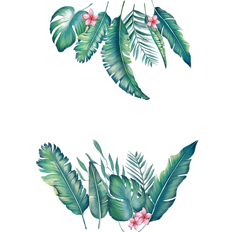 

[shijuekongjian] Deer Animal Wall Stickers DIY Tropical Leaves Mural Decals for Kids Bedroom Baby Room Nursery House Decoration