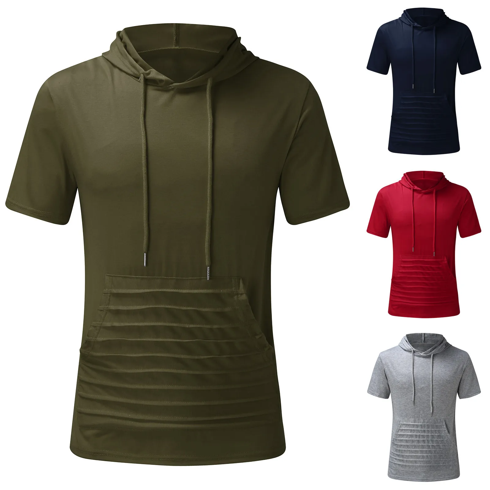 Футболка мужская с капюшоном летняя приталенная повседневная карманами