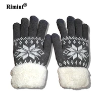 rimiut thick cashmere two layer winter gloves for women snowflake knitted pattern full finger skiing touch screen glove
