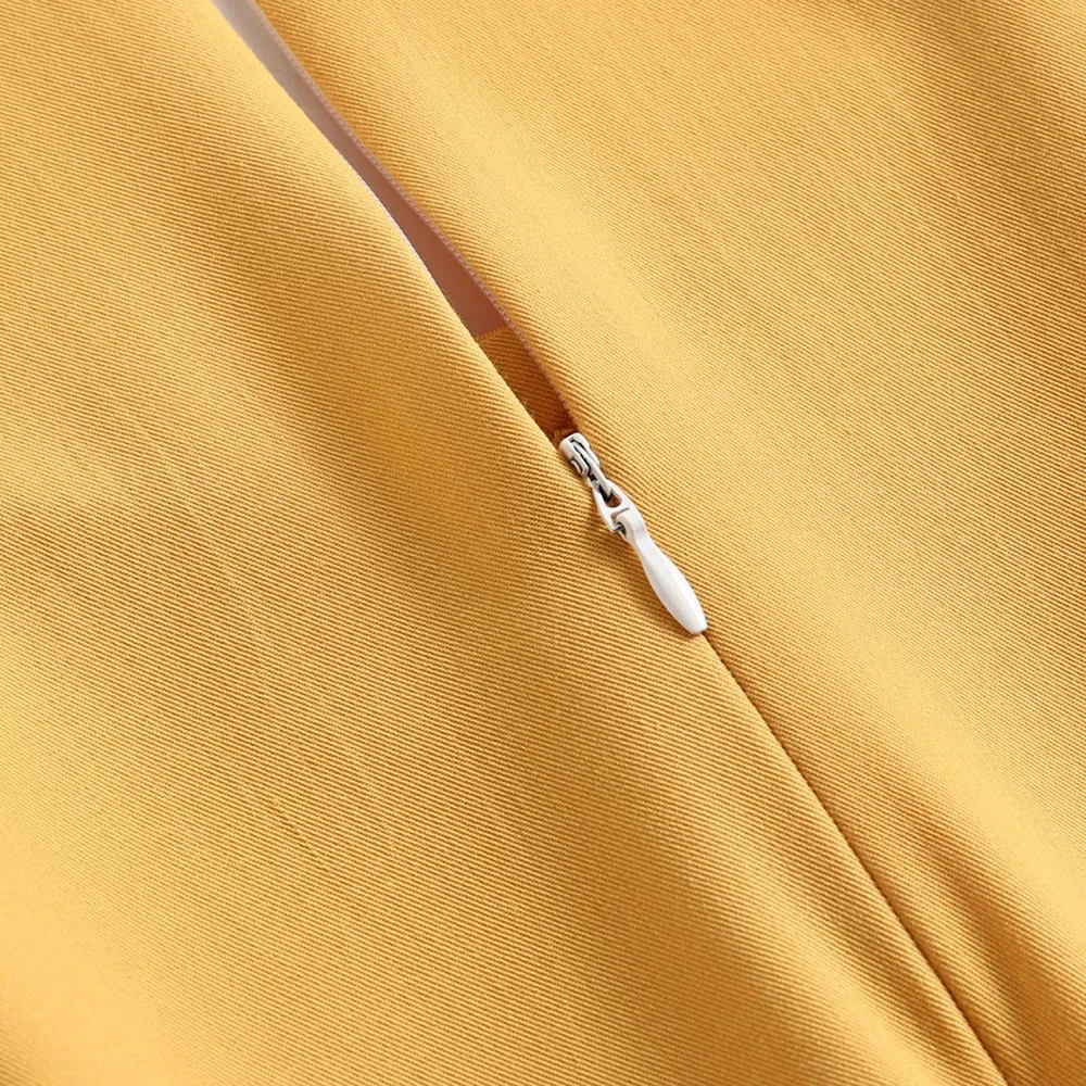 

2021 New Vintage Women Vintage Yellow Fresh Sweet Mid-length Dress Hepburn style O Neck Belt Swing A Line Retro Party Dresses