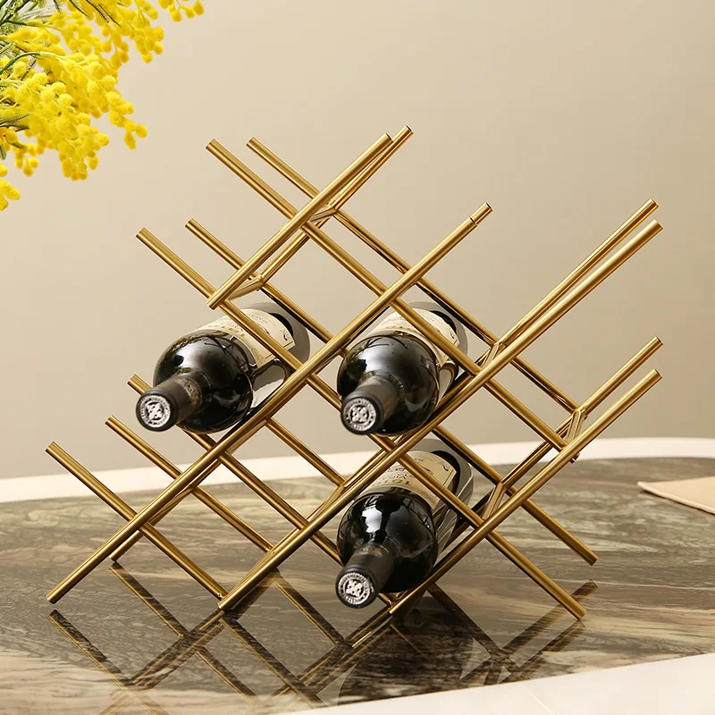 

Modern Geometry Metal Wine Holder Decorative Iron Art Grid Bottle Organizer Rack Kitchen Countertop Barware Handcraft Furnishing