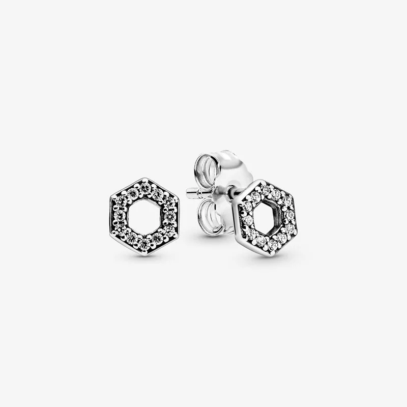 

925 Sterling Silver Fashion Sparkling Earrings Honeycomb Hexagon Stud Earrings For Women Birthday Sterling Silver Jewelry Gifts