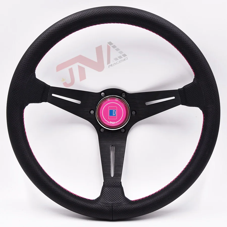 Спортивное гоночное рулевое колесо с розовой прострочкой 71 мм глубокое