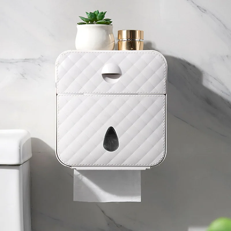

Toilet Tissue Box Rhombic Lattice Hole Free Waterproof Roll Paper Box Removable Tissue Box Bathroom Plastic Storage Box