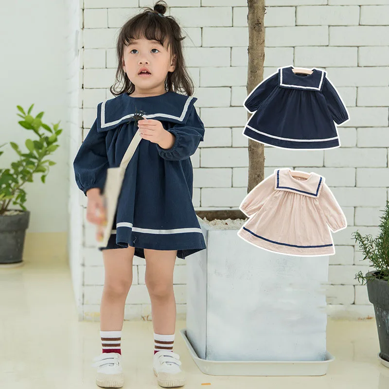 Весенняя детская одежда новая Корейская версия темно-синяя хлопковая юбка с