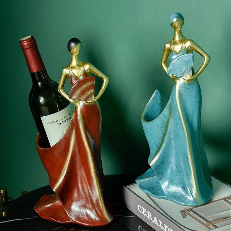 

Creative Home Decorative Figurines Ornaments Modern Minimalist Take Fan Beauty Wine Rack Decoration Creative Wedding Craft