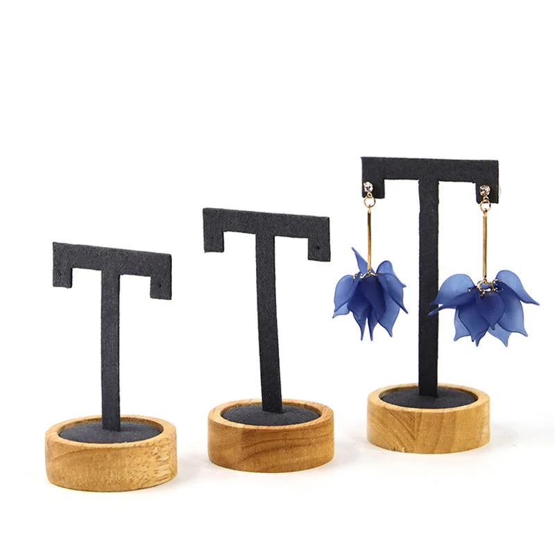 3pcs/set Wood Earrings Jewelry Display Holder Rack Dangling T-Bar Stand Ear Studs Countertop Hoop Organizer Show Shelf | Украшения и
