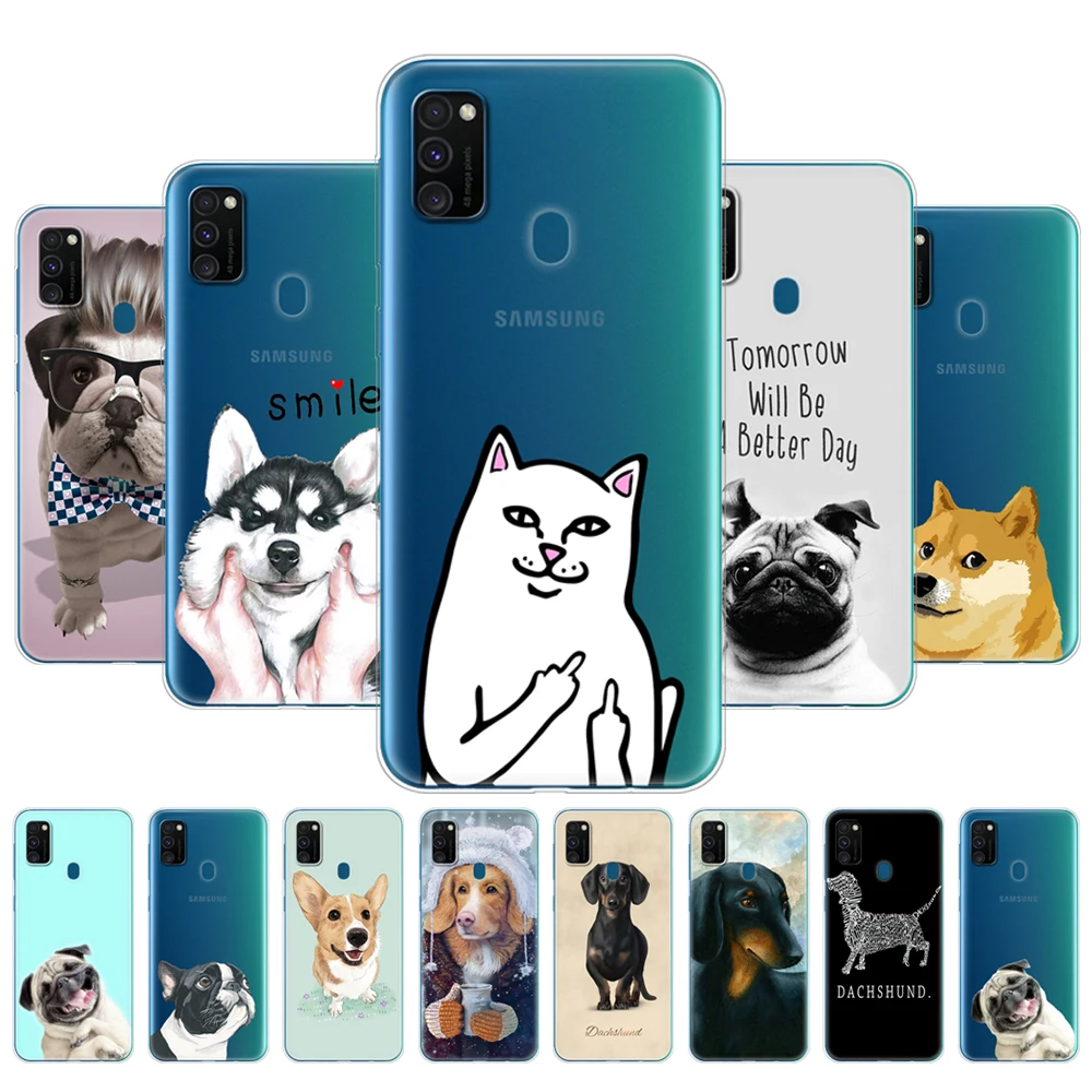 

For Samsung Galaxy M30s Case Back Phone Cover for Samsung M30s SM-M307 Silicon Soft TPU Bumper Cute cat Dog husky akita bulldog