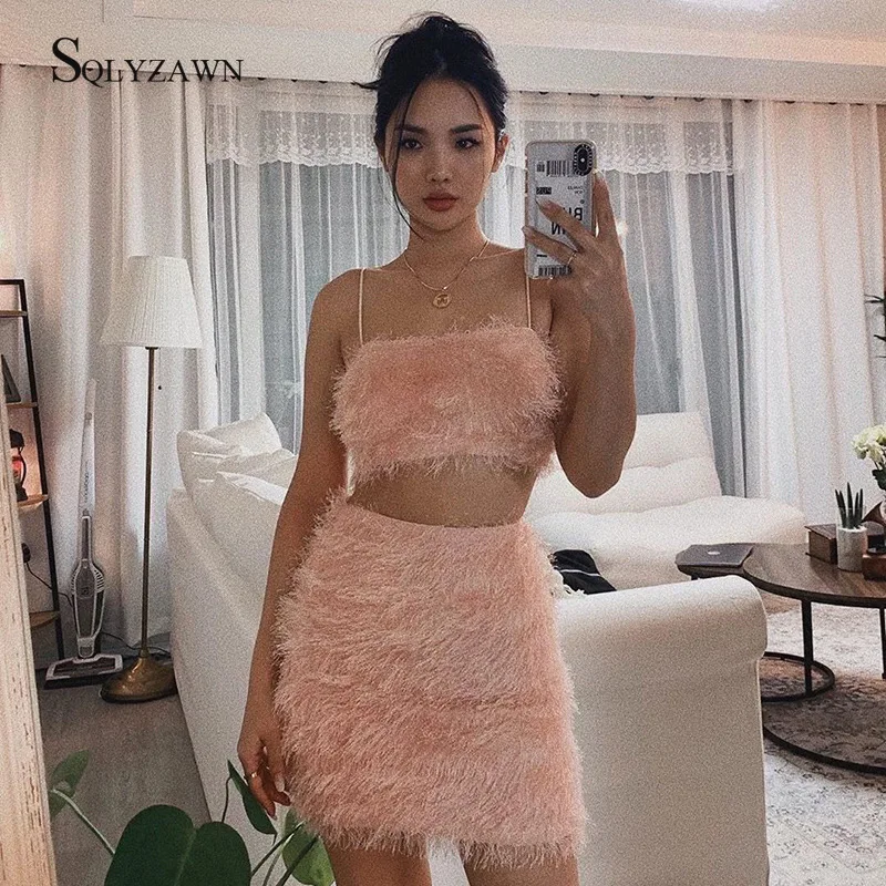 Женский бандажный костюм с бахромой розовый комплект из двух предметов топ и