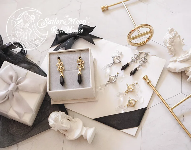 Сейлор Мун Сатурн из аниме Черная Женская 925 серебро блестящая серьга