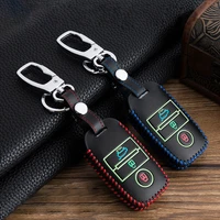 3 button luminous top layer leather controller keychain cover key ring chain car remote fob key case car accessorise styling
