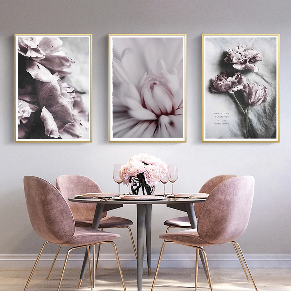 Румяна фиолетовые цветы холст художественный плакат стильные пионы