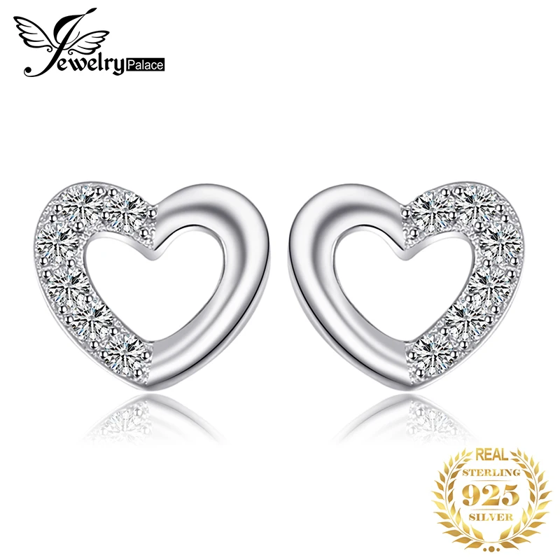 Jewelrypalace сердце любовь круглый фианит Серьги-гвоздики для Для женщин реальные 925 стерлингового серебра романтическая Обручение Красивые ювелирные изделия